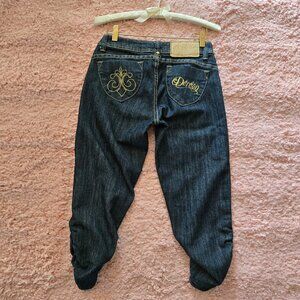 Y2K Dereon Low Rise Capri Jeans Size 3/4 Dark Wash Embroidered Fleur De Lis